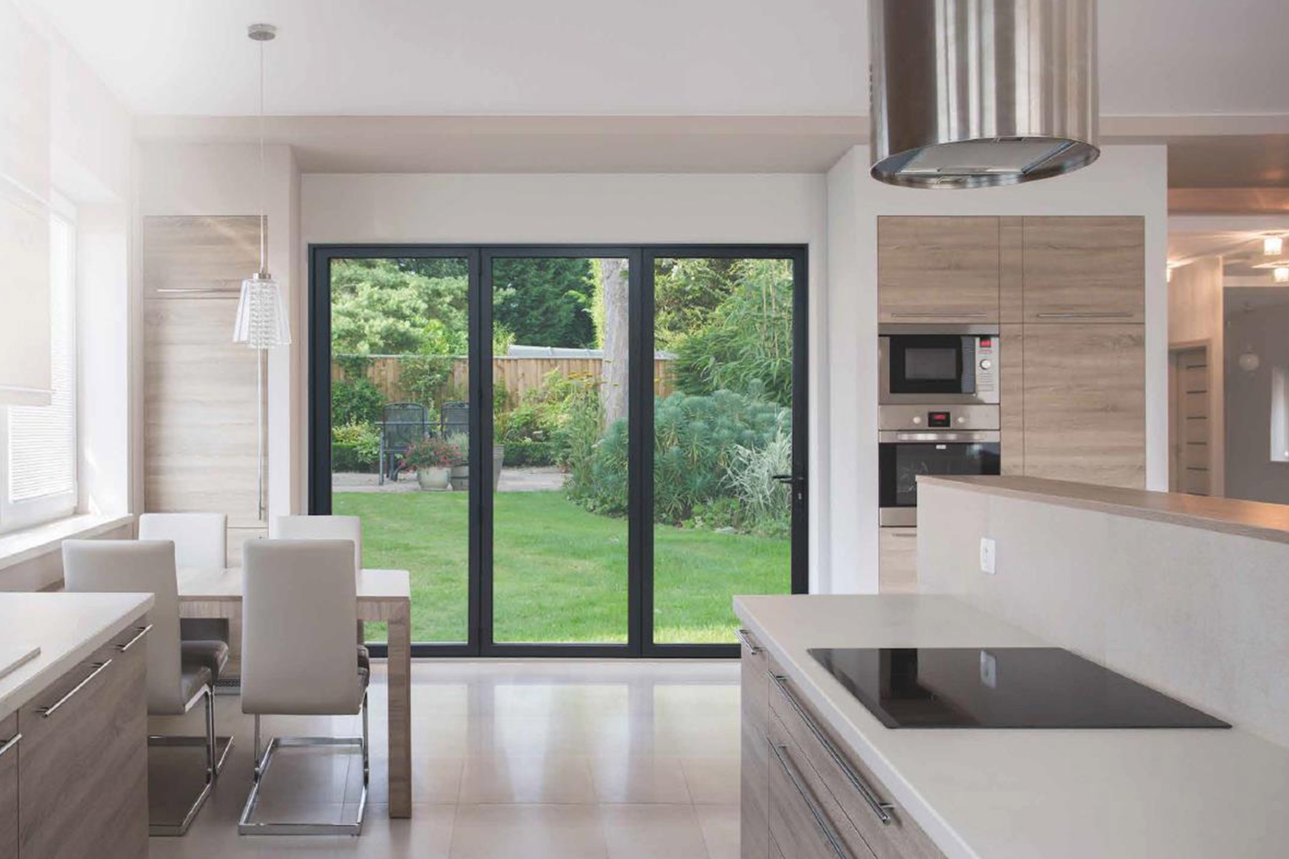 aluminium bi-folding doors kitchen view